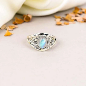 Handmade minimalist Jewelry Beautiful Natural <b>Rainbow</b> Moonstone Ring 925 Sterling Silver Bohemian Dainty Statement Wedding Rings - Product Image 1