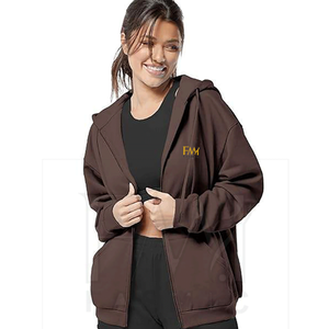 Best Selling Women's 100% Cotton Jersey Gym Hoodies Unique Zipper-<b>Up</b> Solid Plain Design Winter Private Label Front Logo - Product Image 4