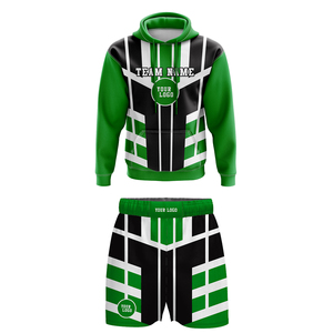 Sudaderas con capucha Conjunto corto de algodón de alta calidad Sudadera con capucha y pantalones cortos Conjunto de gran tamaño Drop Shoulder Hombres Sudaderas con pantalones cortos a juego - Product Image 1