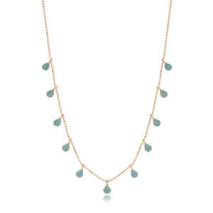 Pera corte turquesa CZ piedra bola cadena diseño coctelera collar venta al por mayor hecho a mano turco 925 joyería de plata esterlina - Product Image 6
