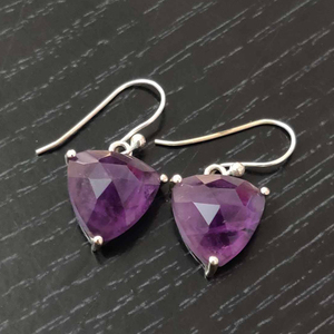 925 plata esterlina amatista natural 10x10 trillones de piedras preciosas Juego de puntas pendientes colgantes 3,57 GM diseñador pendientes colgantes hechos a mano - Product Image 3