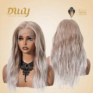 DWY 13x4 Lace Front Glueless Synthetic <b>Wig</b> 20-Inch Water Wave Blonde Gradient High 13x4 Front Glueless Synthetic <b>Wig</b> Transparent - Product Image 4
