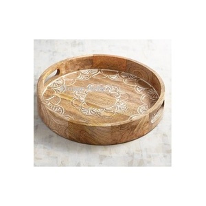 Plateau de service en bois de conception merveilleuse qualité supérieure plateau de service de nourriture de forme ronde au prix le moins cher - Product Image 1