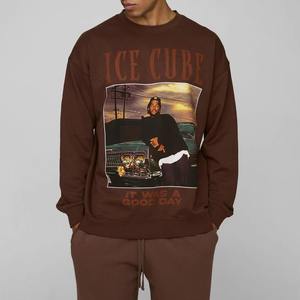 OEM Plain Dropped hombro manga larga algodón mezclado sudadera de los hombres logotipo personalizado DTF impreso cuello redondo sudaderas - Product Image 1