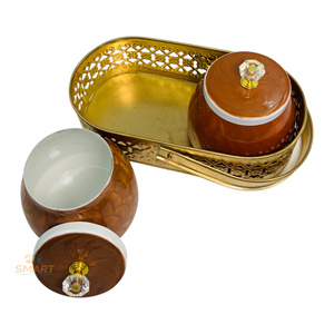 Iron Printed Pichwai Design Dry <b>Fruit</b> Jar with <b>Basket</b> Set Festive Decor <b>Gifting</b> & Food Storage Container - Product Image 1