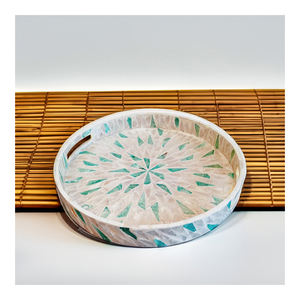 Plateau de service de luxe écologique fait à la main, incrustation de nacre géométrique polie du Vietnam pour les intérieurs de maison Restaurant - Product Image 1