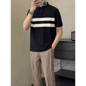 Polo informal de manga corta para hombre, camiseta juvenil transpirable con cuello de bloque de color sólido, camiseta de verano - Product Image 5