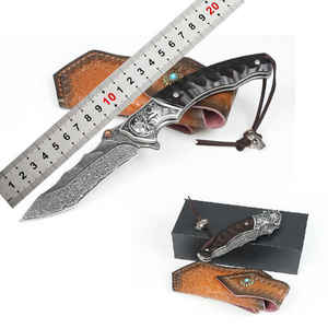 Vente en gros personnalisée Manche en bois VG10 Damas Acier Pliant Survie Camping Cleaver Couteau tactique à lame Tanto tranchante comme un rasoir - Product Image 5