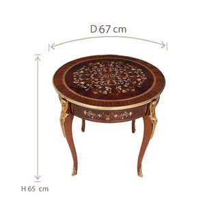 Mesa Auxiliar Redonda de Lujo con Incrustaciones Florales y Detalles Ornamentales de Latón Dorado para Decoración de Esquinas de Sala de Estar Clásica - Product Image 3