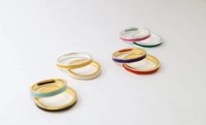 Anillos de banda de esmalte multicolor de Plata de Ley 925, anillo de boda, anillo de aniversario, anillo de boda, regalo para ella - Product Image 2
