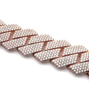 Cadena de Eslabones Cubanos de Plata de Ley 925 con Baño de Oro de 14K y 18K, con Moissanita y Diamantes Baguette, Estilo Hip Hop Premium para Hombre - Product Image 3