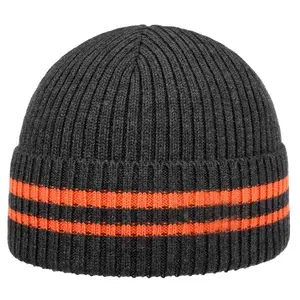 Grijze En Oranje Gestreepte Beanie Herfst Vintage Beanie Caps