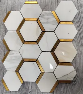 Stone Mosaic Tile Hexagon Mixed Brass Mosaic Tile Interior Tiles Marble Mosaic