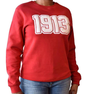 Delta 1913 Personalizado |   Sigma |   Sudadera Theta para Mujer, Bordada con Letra Griega, Cuello Redondo, Color Carmesí, Sudadera de Hermandad, Venta al por Mayor - Product Image 1