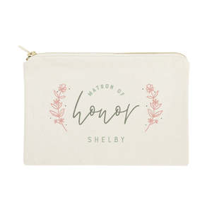Pochette à cosmétiques personnalisée en toile de coton à motif floral, thème Demoiselle d'honneur - Product Image 1