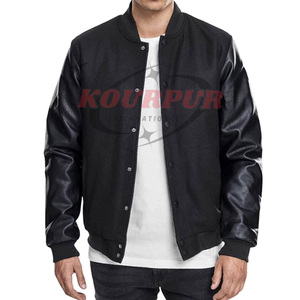 แจ็กเก็ตผู้ชายสีดำมีกระดุมแขนเสื้อหนัง - Product Image 1