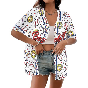 Haut en maillot de Baseball pour femme chemise boutonnée respirante avec imprimé Baseball jour du match hauts surdimensionnés à manches courtes pour maman grande taille - Product Image 5