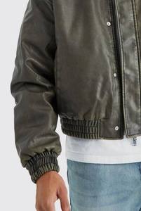 Veste bomber en similicuir pour homme, logo personnalisé OEM ODM, col montant, capuche, style urbain élégant, sport décontracté, confort direct - Product Image 6