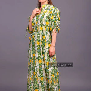 Bloc de main imprimé robe d'été | Robe en coton | Imprimé floral | Fait à la main - Product Image 1