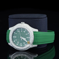 Montre mécanique de luxe pour homme entièrement sertie de pierres, en acier inoxydable, avec cadran en verre analogique, diamants Moissanite VVS et bracelet en caoutchouc vert