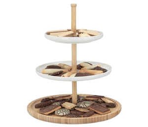 ชั้นวางคัพเค้กสามชั้นแบบเรียบง่ายไม้อุปกรณ์ตัดเค้กขนมเซิร์ฟเวอร์ขนมงานแต่งงานวันเกิดปาร์ตี้ช่วงบ่ายถุง OPP ตกแต่งห้องครัว - Product Image 1