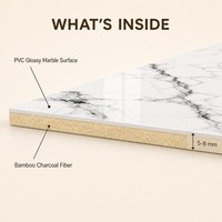 Panneau mural en bambou et charbon de bois, aspect marbre blanc brillant, pour la décoration intérieure de cuisine, salle de bain et hôtel
