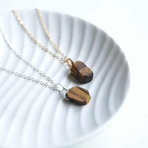 Handmade 925 Sterling Silver Crystal Necklace with Raw Tigers <b>Eye</b> Gemstone Pendant Gold Plated Birthstone Jewelry - Product Image 1