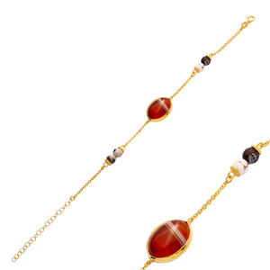 Tiger Eye <b>Quartz</b> 22K Gold Bezel Oval Shape Chain Theia Silver <b>Bracelet</b> Wholesale Handmade 925 Sterling Jewelry - Product Image 1