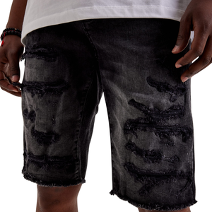 Mens <b>Black</b> Denim <b>Shorts</b> Distressed Ripped Cargo Style Casual Summer Breathable Quick Dry 100% Cotton Washed Streetwear Modern - Product Image 3