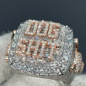 925 Sterling Silver Letter Rign <b>Iced</b> Out Moissanite Diamond Hip Hop Statement Bold Custom <b>Ring</b> Gift for Him Her - Product Image 1