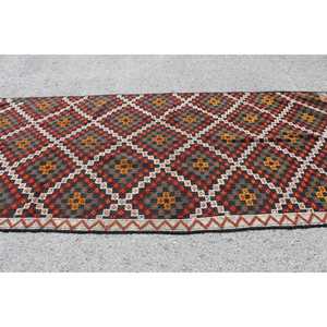 Grand tapis vintage 4,6x10,7 pieds, tapis turc Kilim en laine à bordure rouge - Product Image 2