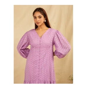 Designer de qualité supérieure meilleure vente violet femmes brodé solide décontracté pleine longueur robe pour femmes au prix de gros - Product Image 1