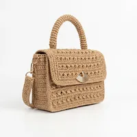 Sac bandoulière en raphia tressé fait main pour femme, sac à rabat avec chaîne, léger, style vintage, pour soirée et voyage