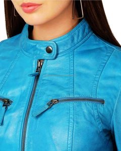 Vestes à fermeture éclair pour femmes rembourrées de coton avec fermeture éclair Veste de moto Véritable veste en cuir à fermeture éclair toutes saisons - Product Image 6