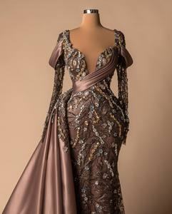 Robe de soirée élégante Golden Radiance, coupe droite classique, jupe en organza superposée, tissu satiné, motif métallique délicat - Product Image 2