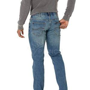 Pantalon en jean pour hommes professionnels Logo personnalisé Design taille moyenne Style droit High Street Style Button Fly Service OEM à bas prix - Product Image 3