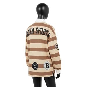 Camiseta de Rugby para Mujer, 280 GSM, Jersey de Algodón Grueso, Color Marrón Beige con Paneles a Rayas, Sudadera con Capucha, Logotipo Personalizado con Serigrafía, Camiseta de Rugby de Algodón para Mujer - Product Image 5