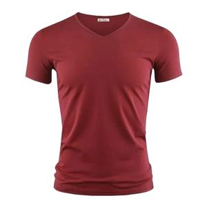 T-shirt pour homme en coton pur, col en V, épaissi, col rond, manches courtes, trois aiguilles, demi-manches - Product Image 1