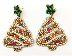 Pendientes de cuero de Navidad americanos europeos Tema verde Chapado en oro Árbol de Papá Noel de nieve con perla ¡El mejor precio Compre ahora! - Product Image 3