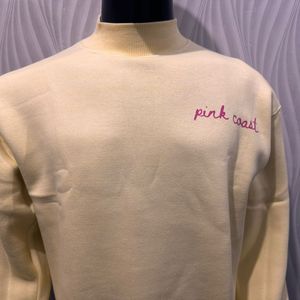 เสื้อสเวตเชิ้ตผ้าคอตตอนผ้าคอตตอนผ้าฟลีซปักลายหน้าจอสีครีม450 GSM ทำตามสั่ง - Product Image 3
