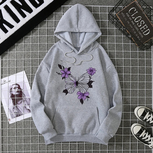 เสื้อกันหนาวผู้หญิงมีฮู้ดฮาราจูกุทรงหลวมพิมพ์ลายดอกไม้มีฮู้ดอบอุ่นสบายขนแกะเสื้อคอกลมวินเทจฤดูใบไม้ร่วง - Product Image 4