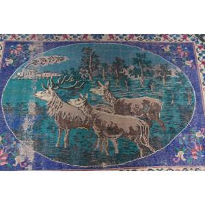 Alfombra de lana verde azul rústica 5,2X3,6 pies hecha a mano turca área grande rectángulo Patchwork abstracto Halleway modelo látex nuevo - Product Image 2