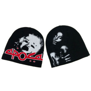 Gorro de invierno con diseño de calavera desplegado Unisex OEM, gorro personalizado sin pliegues, diseño completo de Jacquard, cuero negro colorido con puños, nueva impresión personalizada - Product Image 3