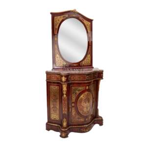 ตู้เก็บรองเท้าหรูหราสำหรับทางเข้าบ้าน พร้อมกระจกทรงวงรี ประดับลายทองบูลเล่ห์อย่างประณีต และท็อปหินอ่อน สำหรับตกแต่งบ้านสไตล์พระราชวัง - Product Image 6