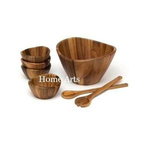 <b>Set</b> Of 7 <b>Wood</b> Salad Serving Bowl <b>Set</b> With Deluxe Quality Customized Shape <b>Food</b> Serving Bowl For Kitchen Usage - Product Image 3