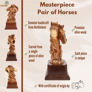 Escultura de Dos Caballos Tallada a Mano en Madera de Olivo, 26 cm, Figura de Caballo de Madera Hecha a Mano en Belén - Product Image 4