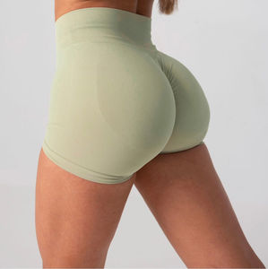 Short sans couture avec logo personnalisé pour femmes Short de yoga taille haute, mince, à séchage rapide, respirant, solide, fabricant en gros - Product Image 4