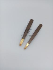 Brown Color Gold Points Eyebrow Tweezers Slanted Tip High Quality Japanese Stainless Steel Brow Tweezer Hair Plucking Brows - Product Image 4