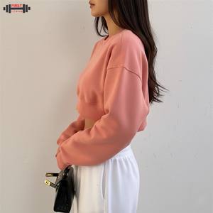 Sweat-shirts à capuche pour femmes, style crop, 2 pièces, personnalisables, pull à une épaule, streetwear, polyester/coton, marque neuve - Product Image 3