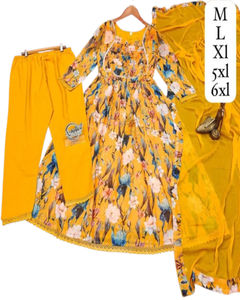 Mujeres Algodón Verano Boho Fiesta Urbano Cóctel Floral Largo Kurti Conjunto Con Pantalón Maxi Vestido - Product Image 1